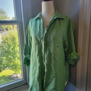 LAUREN RALPH LAUREN 100% Linen Green Button Down Top Medium